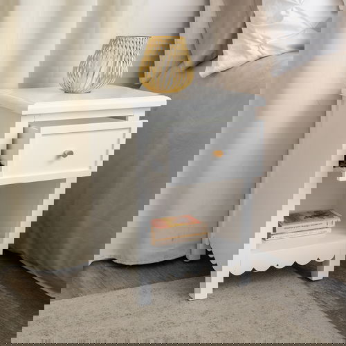 One Drawer Scalloped Bedside Table - Staunton White Range