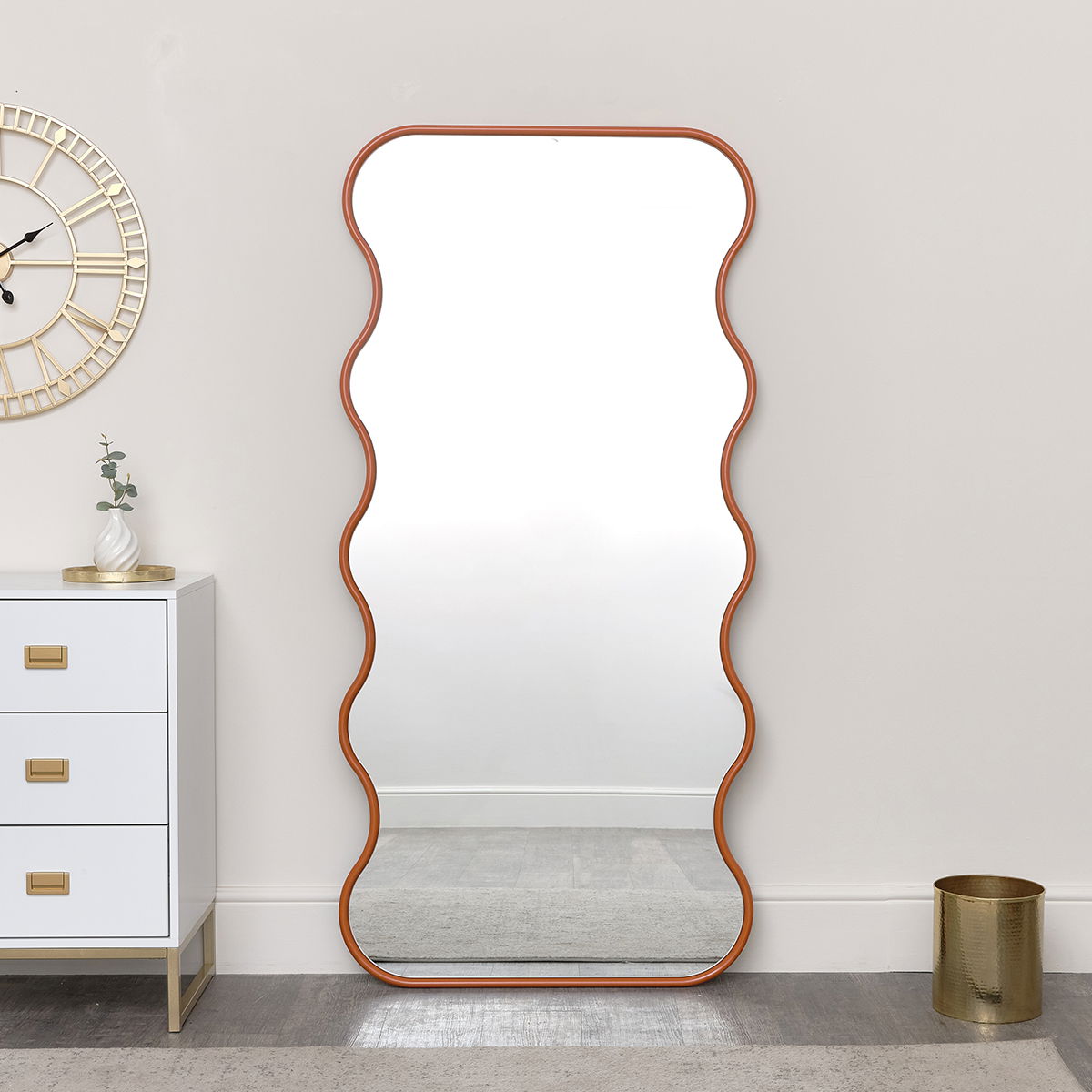 Orange Full Length Wave Mirror 163cm x 80cm Melody Maison