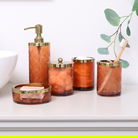 Orange Rust Patterned Soap Dispenser with Gold Rim