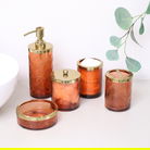 Orange Rust Patterned Soap Dispenser with Gold Rim