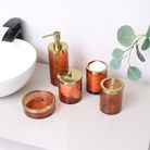 Orange Rust Patterned Soap Dispenser with Gold Rim