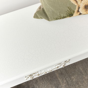 Orante White Detailed Bench with Wooden Top - Pays Blanc Range