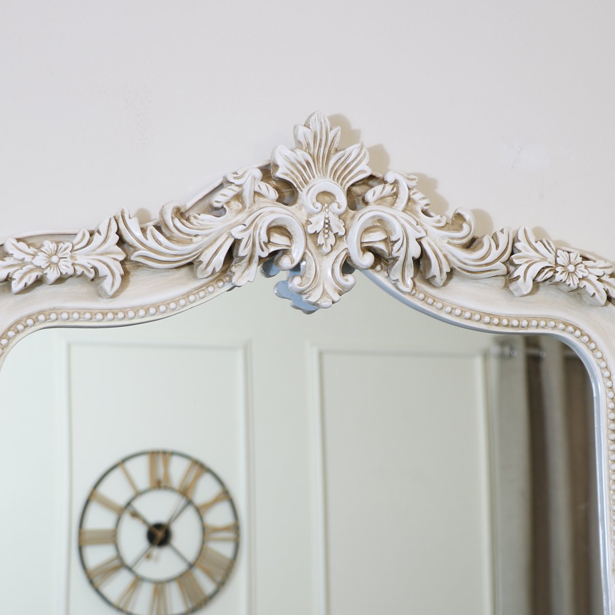 Ornate Arched Antiqued Ivory Wall Mirror 100 cm x 80cm 