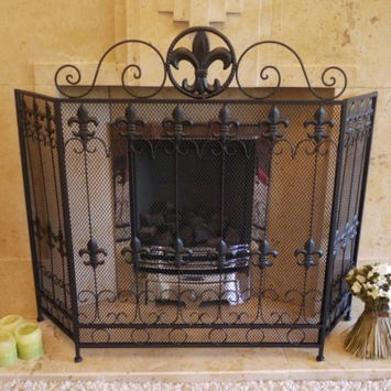 Ornate Black Metal Fire Screen