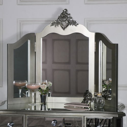 Ornate Mirrored 3 Drawer Dressing Table, Stool and Mirror Bedroom Furniture Set - Tiffany Range