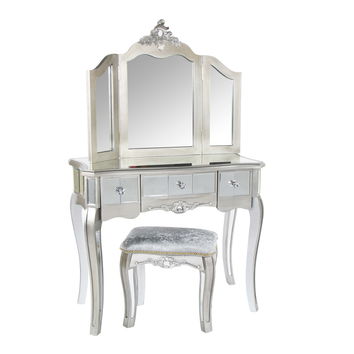 Ornate Mirrored 3 Drawer Dressing Table, Stool and Mirror Bedroom Furniture Set - Tiffany Range