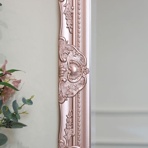 Ornate Rose Gold Pink Wall Mirror with Bevelled Glass