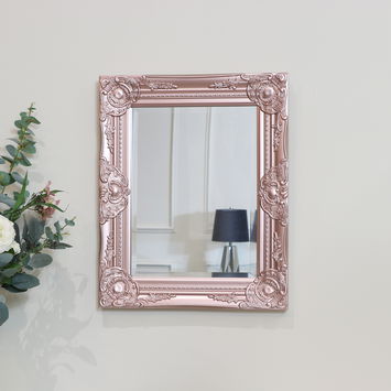 Ornate Rose Gold Pink Wall Mirror with Bevelled Glass