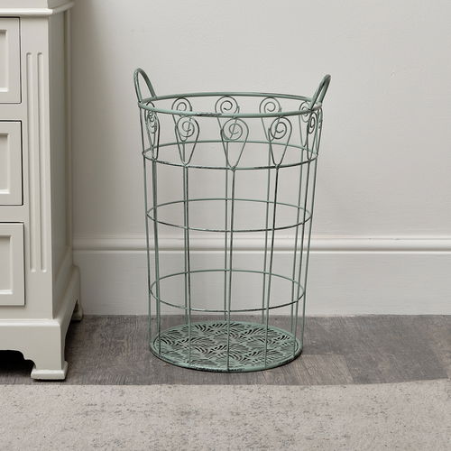 Ornate Rustic Sage Green Laundry Storage Basket - 55cm