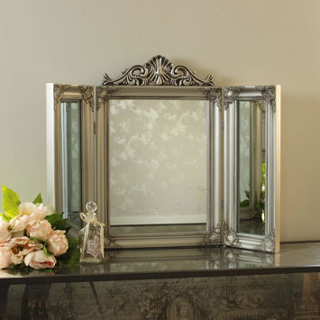 Ornate Silver Dressing Table Triple Mirror