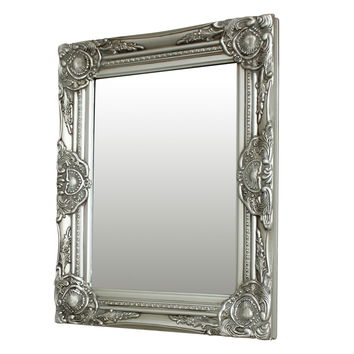 Ornate Silver Wall Mirror with Bevelled Glass 52cm x 42cm