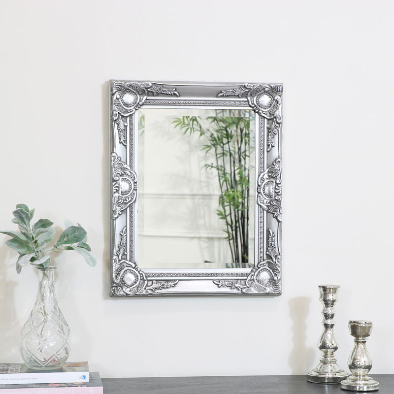 Ornate Silver Wall Mirror with Bevelled Glass