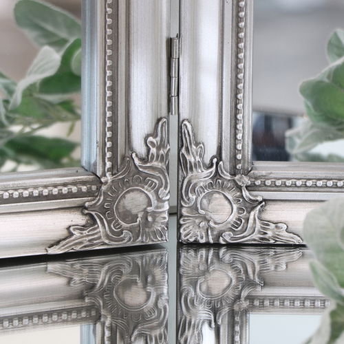 Ornate Vintage Silver Triple Dressing Table Mirror 55cm x 74cm 