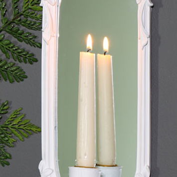 Ornate White Wall Mirror Candle Holder Sconce