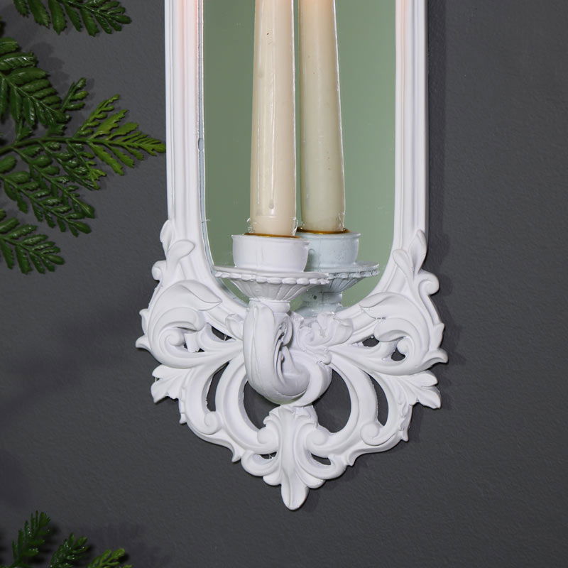 Ornate White Wall Mirror Candle Sconce