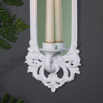 Ornate White Wall Mirror Candle Holder Sconce