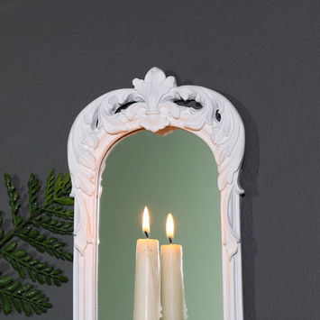 Ornate White Wall Mirror Candle Holder Sconce