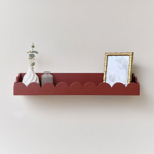 Large Oxblood Dark Red Scalloped Wall Storage Shelf - 61cm