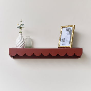 Oxblood Dark Red Scalloped Wall Storage Shelf - 61cm