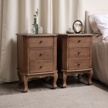 Pair Of 2 Dark Wood 3 Drawer Bedside Table - Willoughby Range