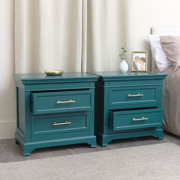 Pair of 2 Drawer Large Teal Bedside Tables