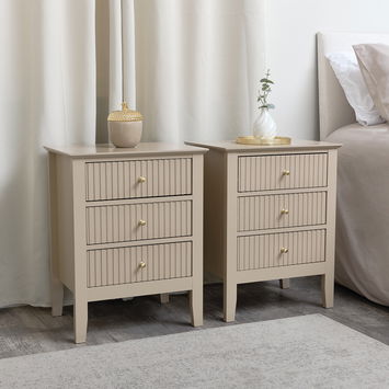 Pair of 3 Drawer Bedside Table - Hales Tan Range