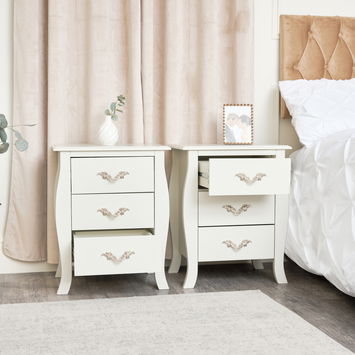 Pair of 3 Drawer Bedside Tables - Elizabeth Ivory Range