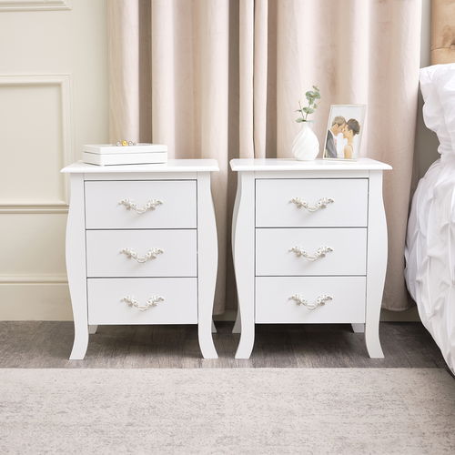 Pair of 3 Drawer Bedside Tables - Elizabeth White Range