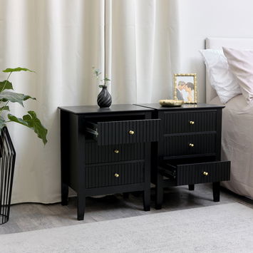 Pair of 3 Drawer Bedside Tables - Hales Black Range