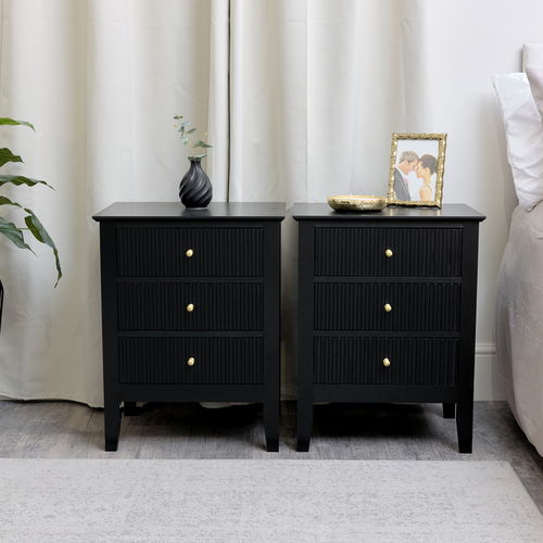 Pair of 3 Drawer Bedside Tables - Hales Black Range