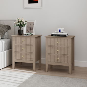 Pair of 3 Drawer Bedside Tables - Hales Pale Wood Range