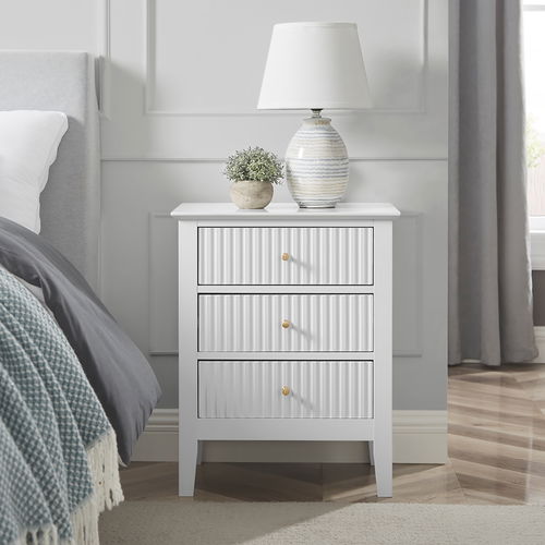 Pair of 3 Drawer Bedside Tables - Hales White Range