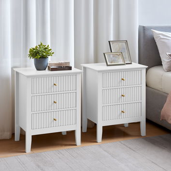 Pair of 3 Drawer Bedside Tables - Hales White Range