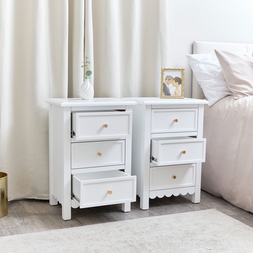 Pair of Scalloped 3 Drawer Bedside Tables  - Staunton White Range