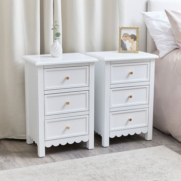 Pair of 3 Drawer Scallop Bedside Tables - Staunton White Range