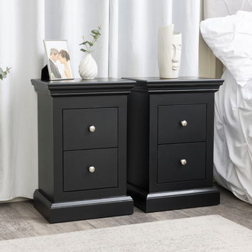 Pair of Black 2 Drawer Bedside Tables - Slimline Haxey Black Range