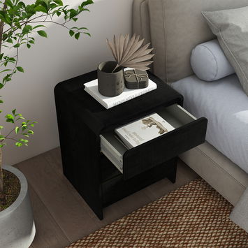 Pair of Black 3 Drawer Bedside Tables - Meridian Black Range