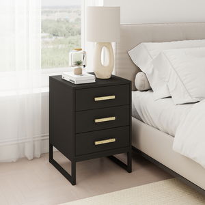 Pair of Black 3 Drawer Bedside Tables - Luna Black Range