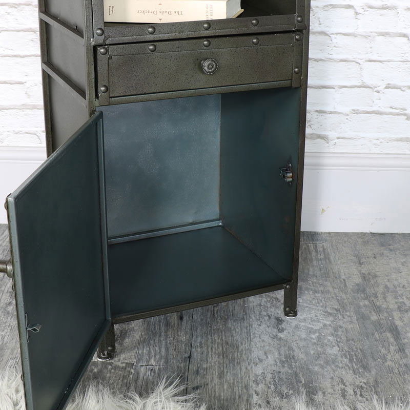 Pair of Industrial Style Metal Bedside