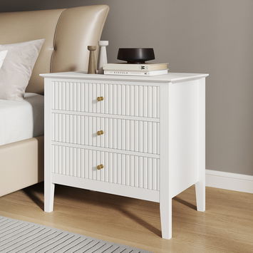 Pair Of Large 3 Drawer Bedside Table - Hales White Range