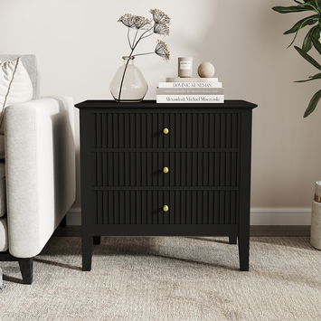 Pair of Large 3 Drawer Bedside Tables - Hales Black Range