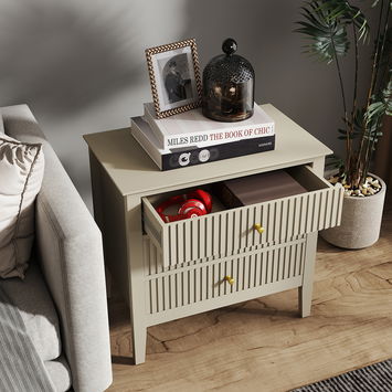 Pair Of Large 3 Drawer Bedside Tables - Hales Taupe Range
