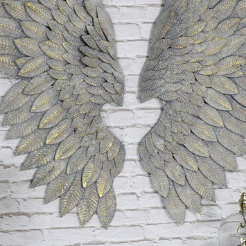 Pair of Large Grey Feather Effect Angel Wings