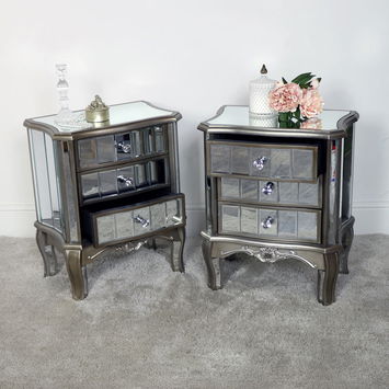 Pair of Mirrored Bedside Tables - Tiffany Range