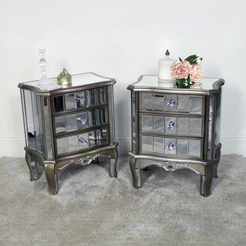 Pair of Mirrored Bedside Tables - Tiffany Range