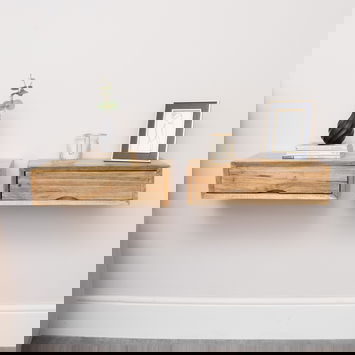 Pair of Natural Wood Textured Wall Mounted Bedside Tables