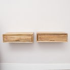 Pair of Natural Wood Textured Wall Mounted Bedside Tables