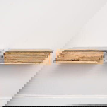 Pair of Natural Wood Textured Wall Mounted Bedside Tables