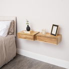 Pair of Natural Wood Textured Wall Mounted Bedside Tables