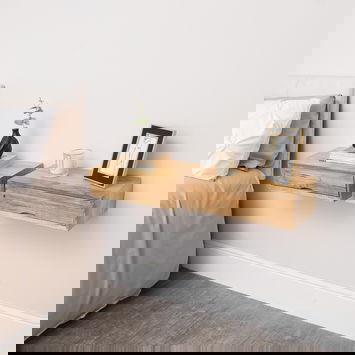 Pair of Natural Wood Textured Wall Mounted Bedside Tables